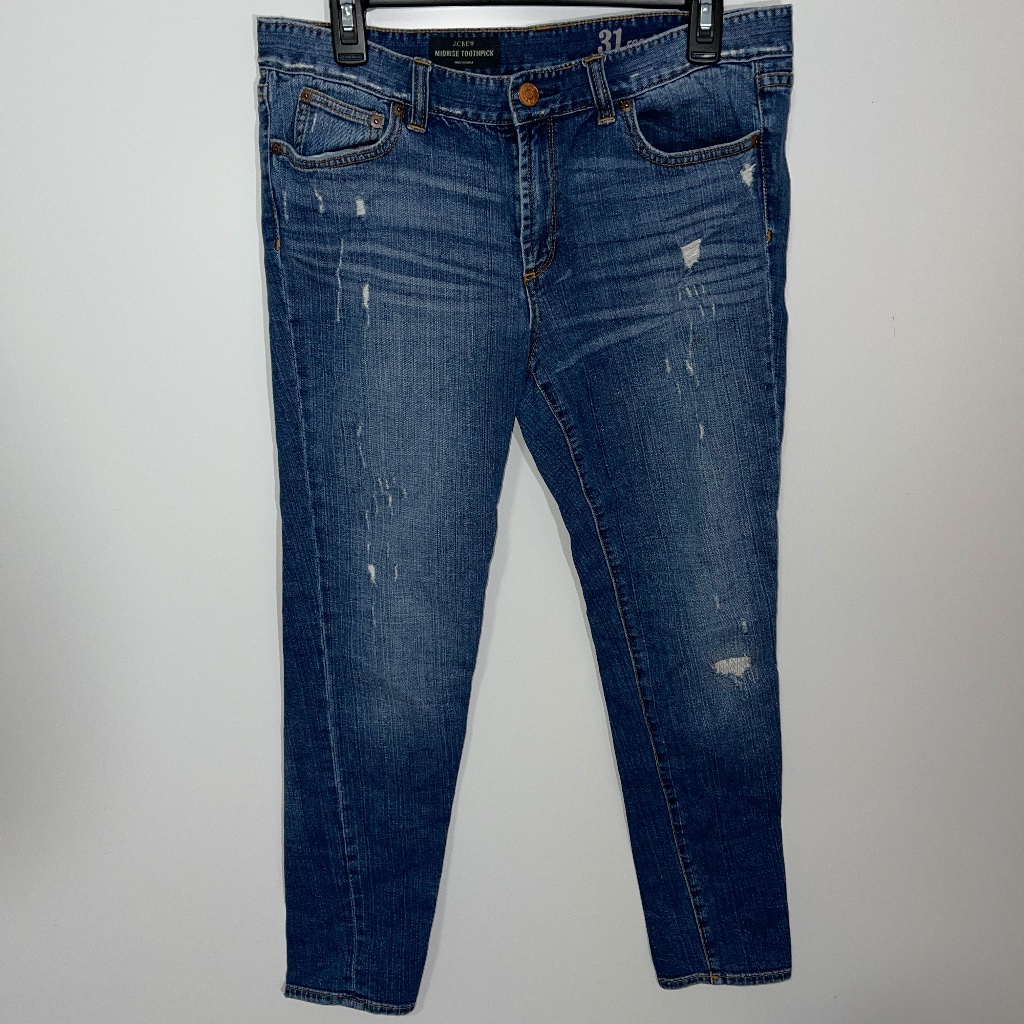 J. Crew Midrise Toothpick Distressed Jeans Size 31 Regular